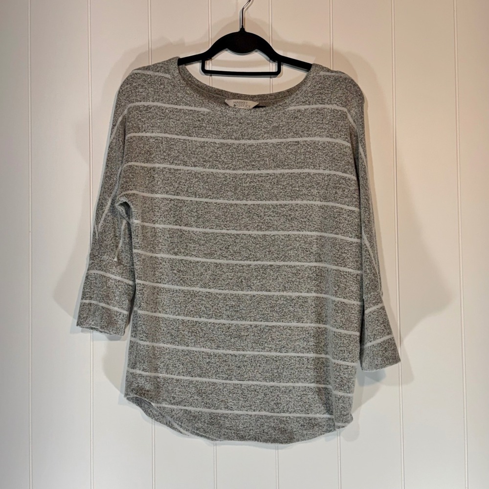Market & Spruce Grey White Striped 3/4 Sleeve Knit Top Small